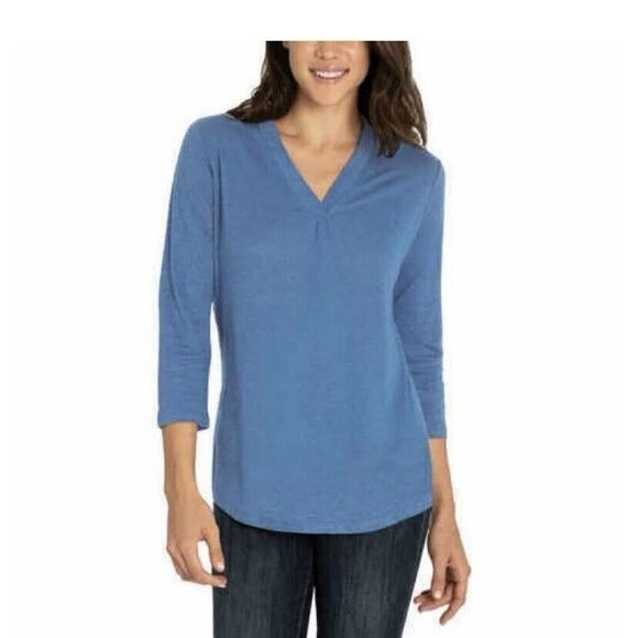 Orvis Linen Blend Three Quarter Sleeve Pullover T-Shirt Top Blue Size Large - Picture 1 of 12